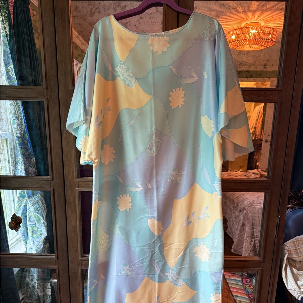 Miss Elaine Blue and Yellow Floral Kaftan